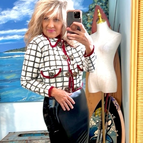 VTG Morgan de Toi,Cotton Blend Cream/Wine Double-Row Buttons,Pockets,EUC, Size M - Picture 3 of 12